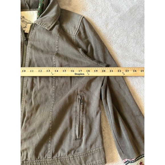 White Crow Size Large Hooded Jacket Full Zip Floral Accents Casual Olive Green - Picture 3 of 7